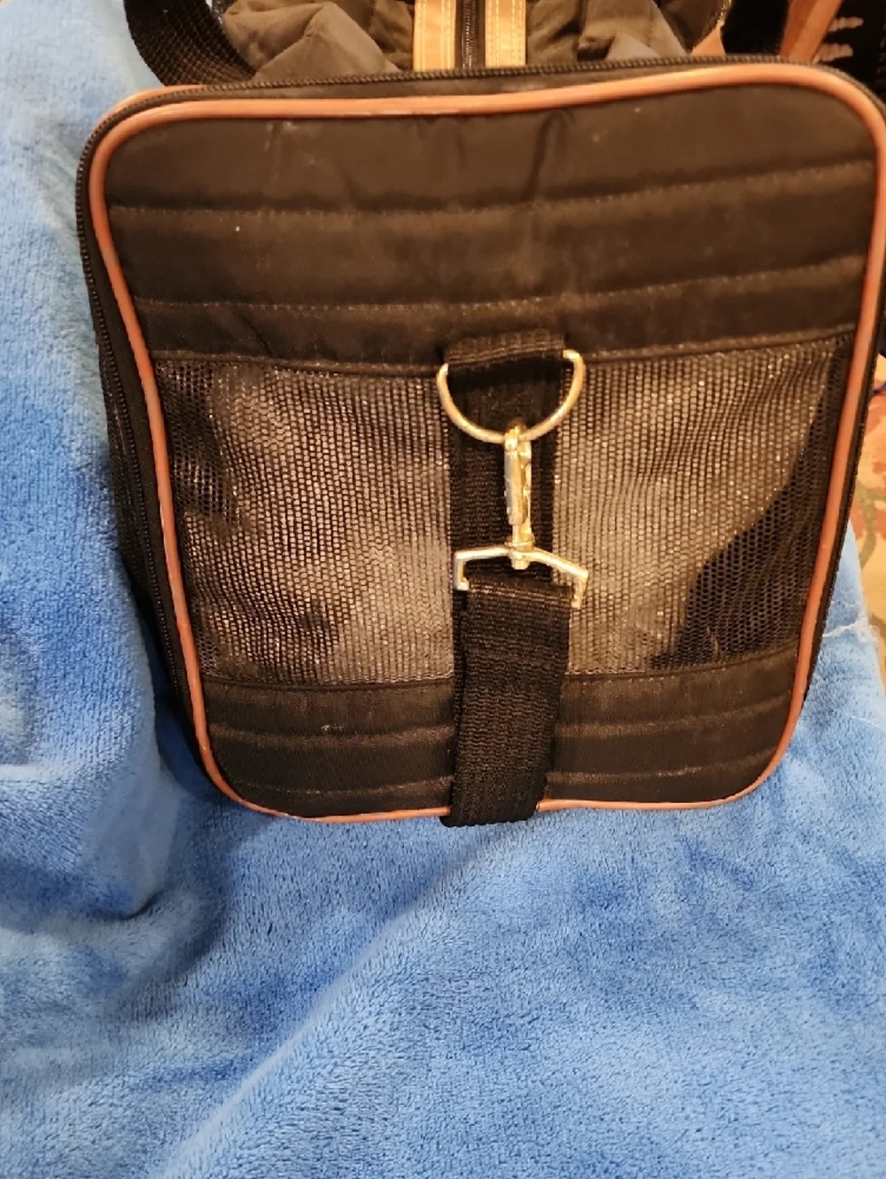 Sherpa Medium Black Quilted Pet Carrier Bag with Brown Trim